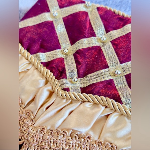 Burgundy Red Velvet & Gold Tassel Trim Christmas Stocking - Maximalist Decor - Picture 6 of 10